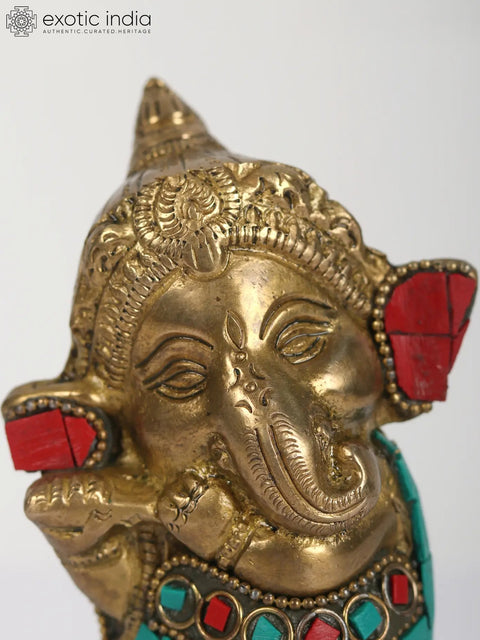 5" Small Baby Ganesha Statue | Brass with Inlay Work