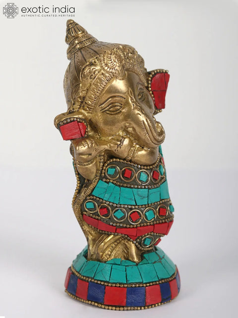 5" Small Baby Ganesha Statue | Brass with Inlay Work