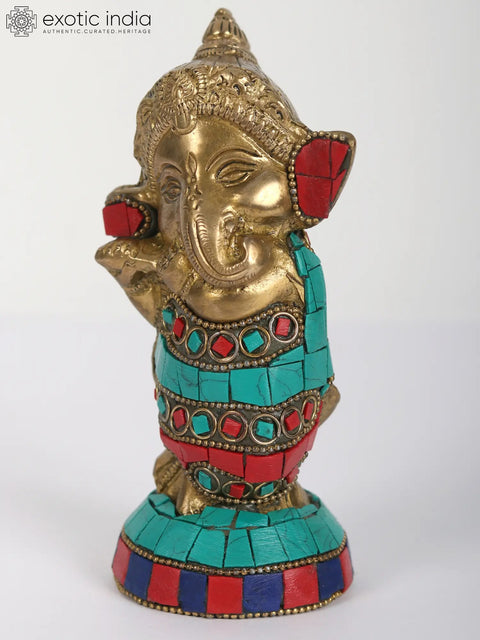 5" Small Baby Ganesha Statue | Brass with Inlay Work