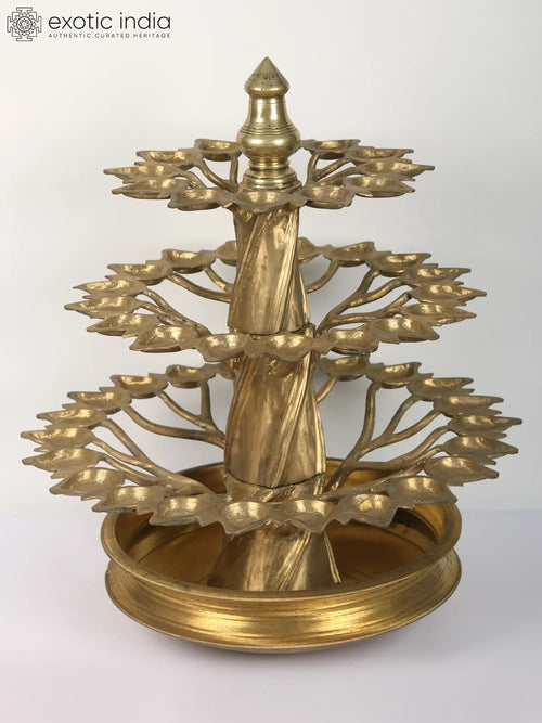 24" Brass Tree Multi Wicks Oil Lamp for Pooja