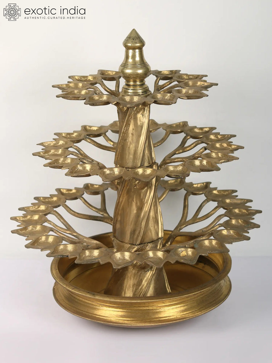 24" Brass Tree Multi Wicks Oil Lamp for Pooja
