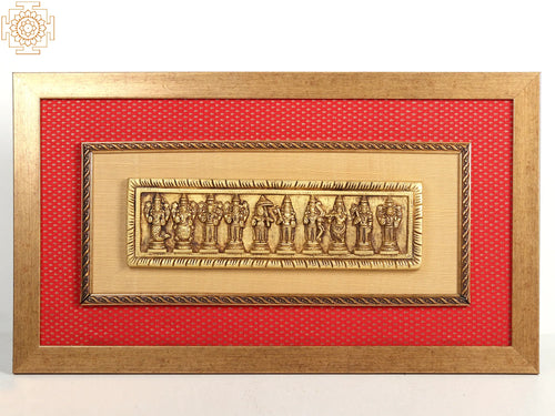 13" Lord Dashavatar Vishnu Brass Wall Hanging with Wooden Frame