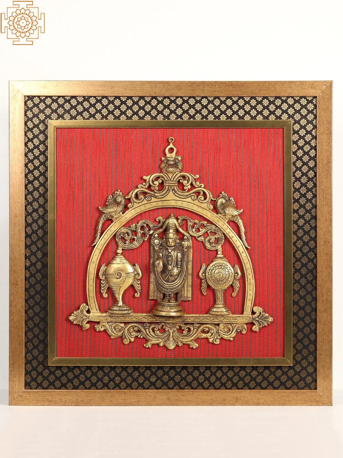 Wooden Framed Lord Venkateshwar with Chakra & Shankh | Wall Hanging