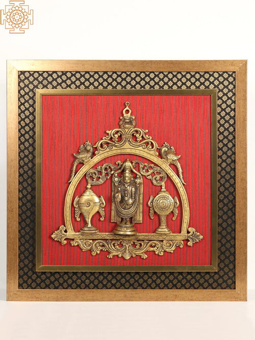 Wooden Framed Lord Venkateshwar with Chakra and Shankh Wall Hanging