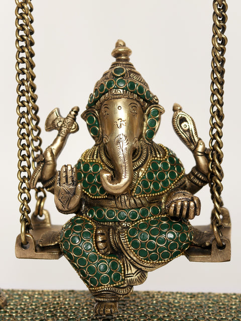 16" Brass Swing Ganesha | Brass with Inlay Work