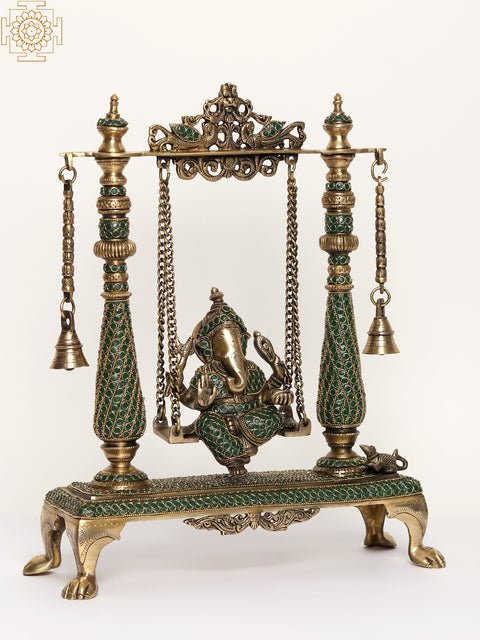 16" Brass Swing Ganesha | Brass with Inlay Work
