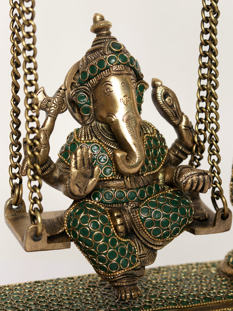 16" Brass Swing Ganesha | Brass with Inlay Work