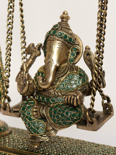 16" Brass Swing Ganesha | Brass with Inlay Work