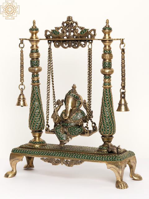 16" Brass Swing Ganesha | Brass with Inlay Work