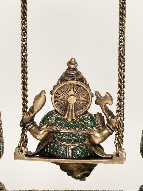 16" Brass Swing Ganesha | Brass with Inlay Work