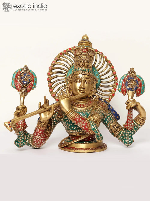 15" Chaturbhuja Venugopal Krishna Handmade Brass Statue