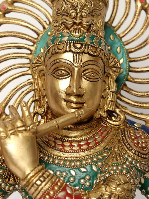 15" Chaturbhuja Venugopal (Krishna) Bust | Brass Statue