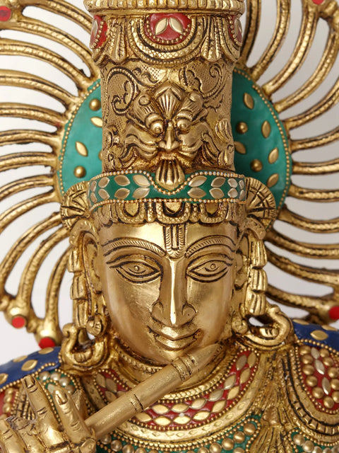 15" Chaturbhuja Venugopal (Krishna) Bust | Brass Statue