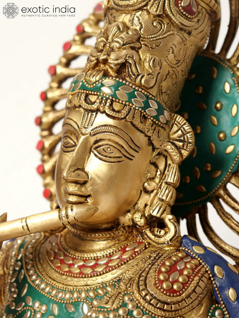 15" Chaturbhuja Venugopal (Krishna) Bust | Brass Statue