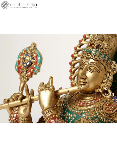 15" Chaturbhuja Venugopal (Krishna) Bust | Brass Statue