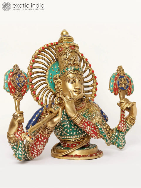 15" Chaturbhuja Venugopal (Krishna) Bust | Brass Statue