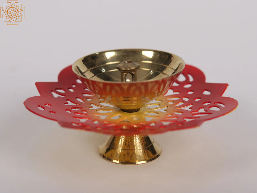 Small Brass Floral Design Diya for Pooja
