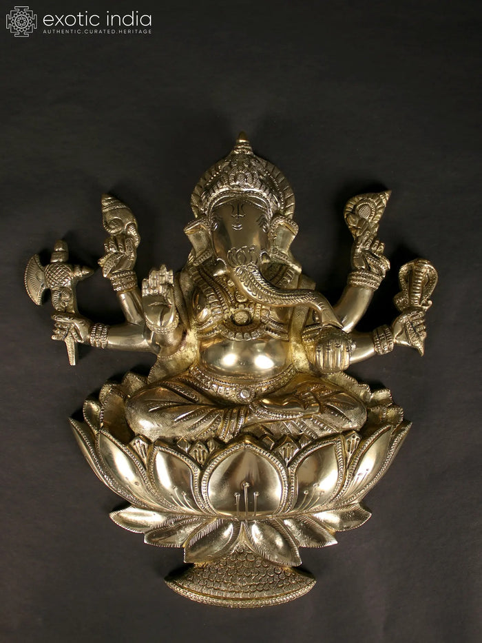 Lord Ganesha Handmade Brass Idol Seated on Lotus