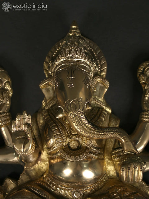Lord Ganesha Brass Idol Seated on Lotus | Wall Hanging Statue