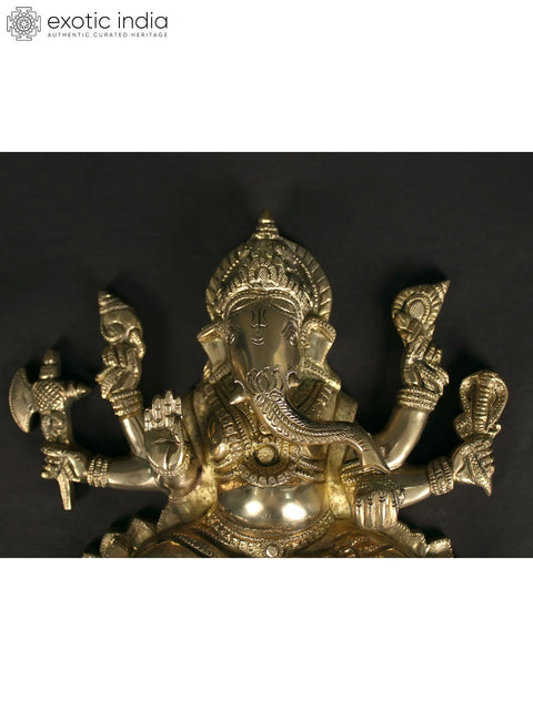 Lord Ganesha Brass Idol Seated on Lotus | Wall Hanging Statue