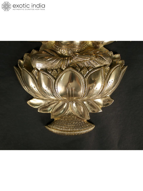 Lord Ganesha Brass Idol Seated on Lotus | Wall Hanging Statue
