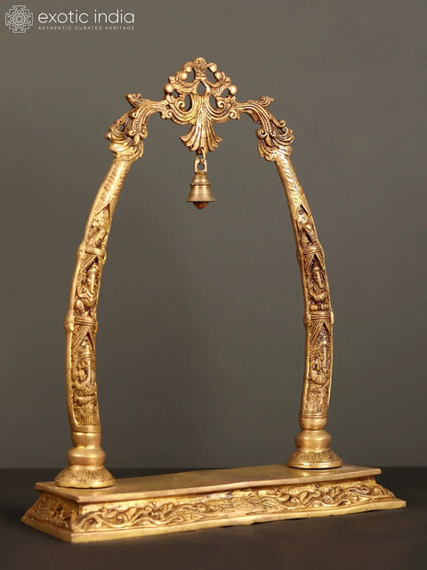 19" Brass Ganesha Design Tusk (Arch) with Bell