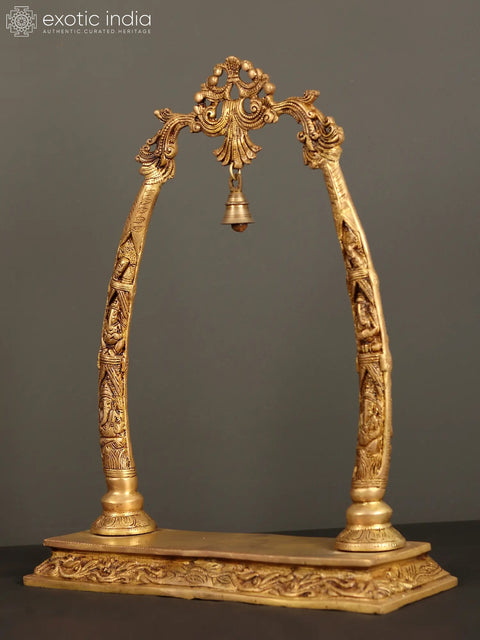 19" Brass Ganesha Design Tusk (Arch) with Bell