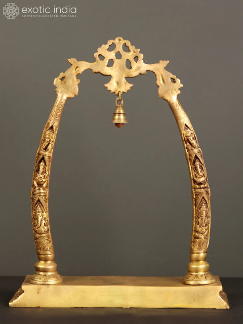 19" Brass Ganesha Design Tusk (Arch) with Bell