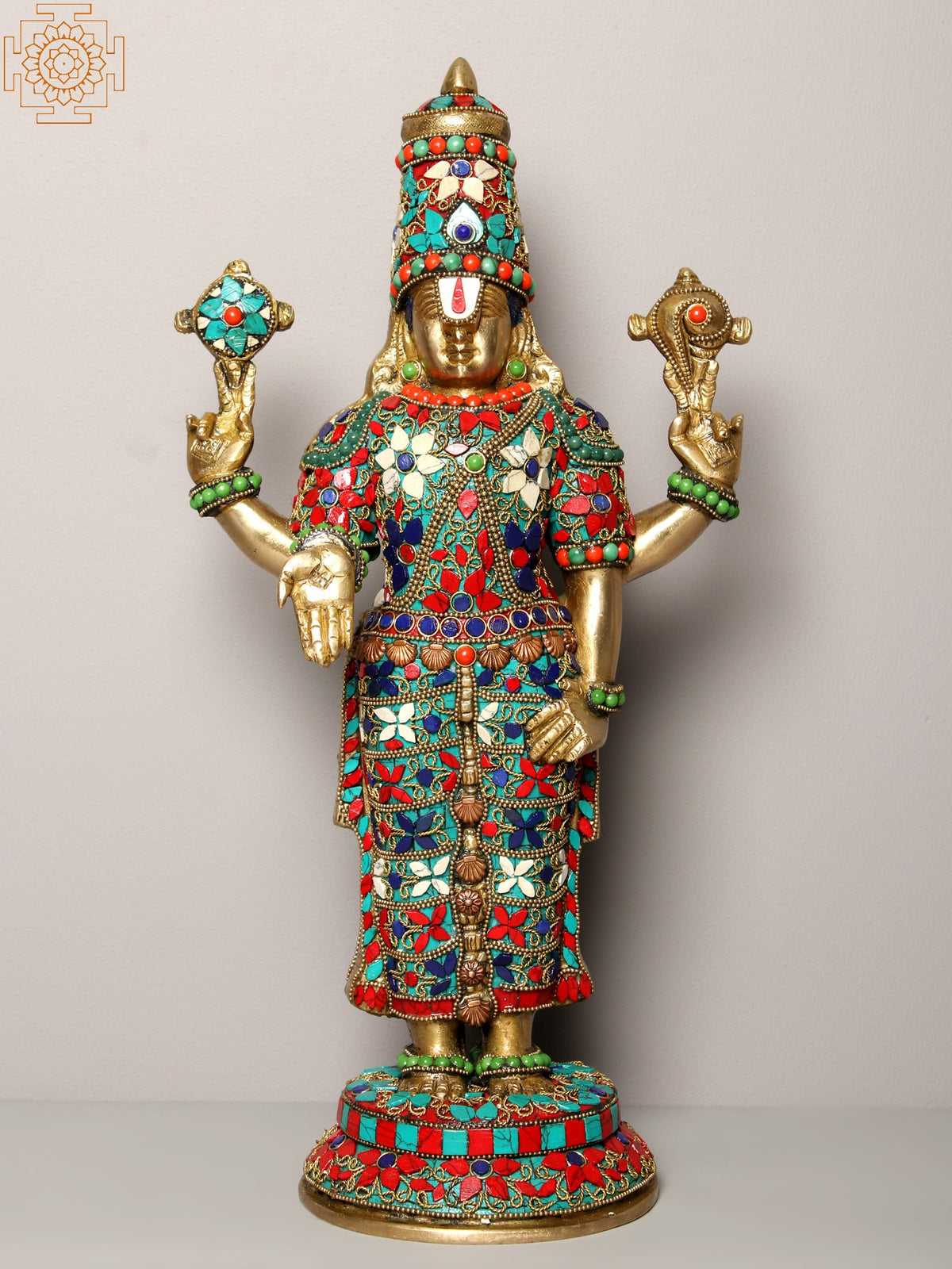 17" Lord Balaji  (Venkateshwara) in Brass with Inlay Work
