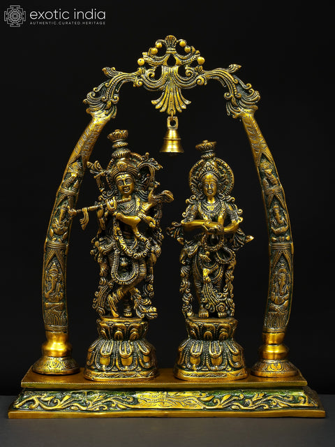 19" Radha Krishna with Tusk Stand | Brass Statue