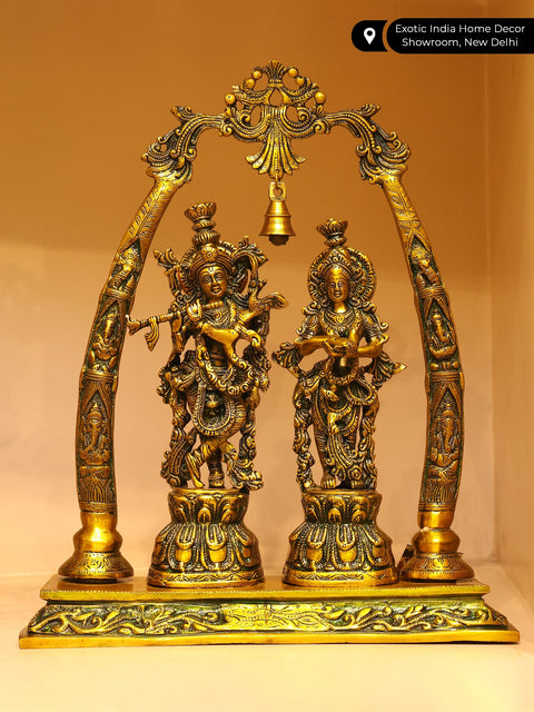 19" Radha Krishna with Tusk Stand | Brass Statue