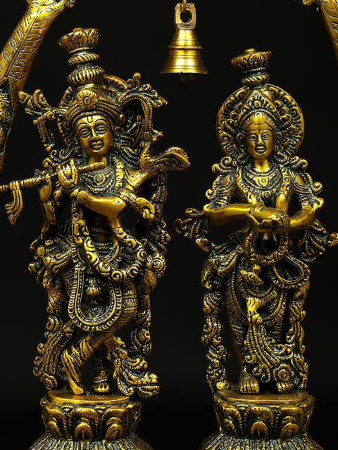 19" Radha Krishna with Tusk Stand | Brass Statue