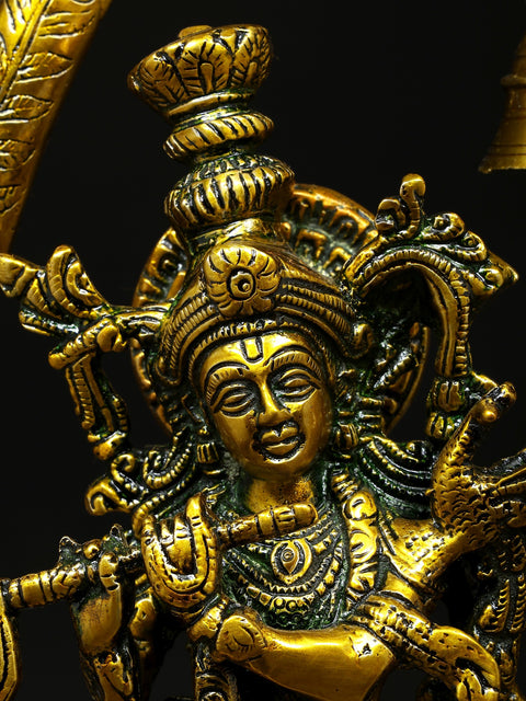 19" Radha Krishna with Tusk Stand | Brass Statue