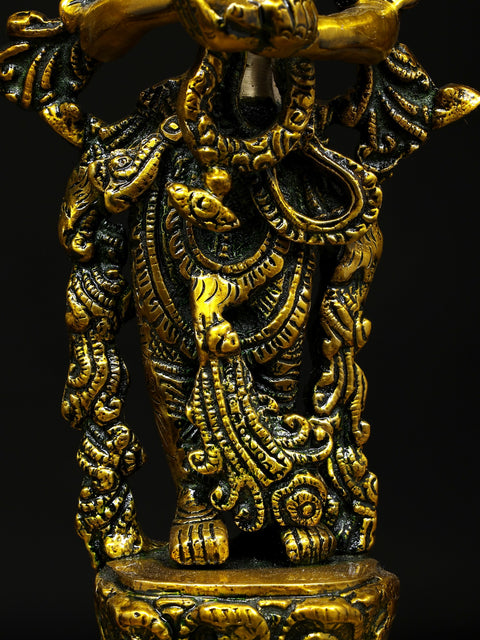 19" Radha Krishna with Tusk Stand | Brass Statue