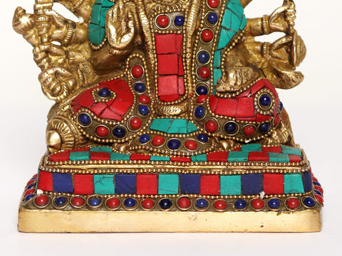 6" Lord Panchamukhi Hanuman Brass Sculpture with Inlay Work