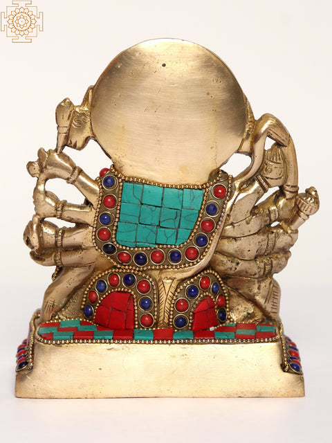 6" Lord Panchamukhi Hanuman Brass Sculpture with Inlay Work