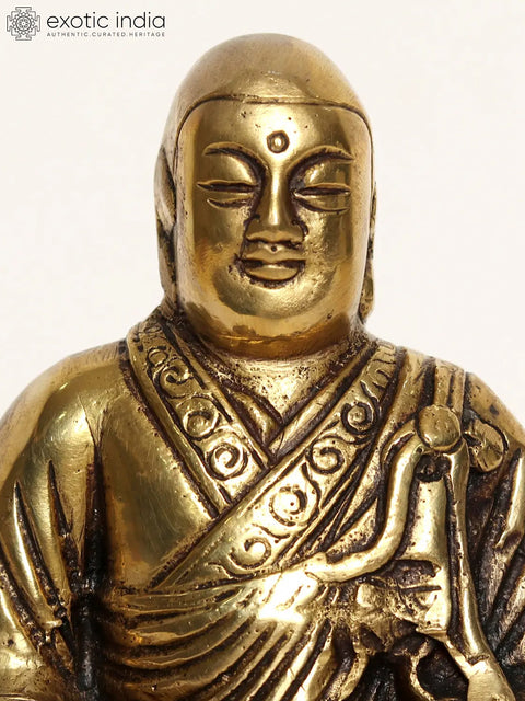 9" Meditating Buddha Statue Seated on Lion | Brass Sculpture