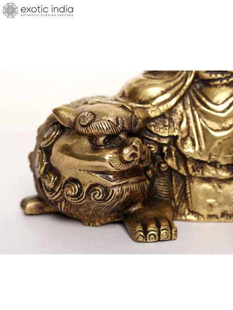 9" Meditating Buddha Statue Seated on Lion | Brass Sculpture
