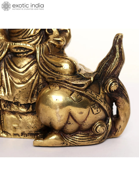 9" Meditating Buddha Statue Seated on Lion | Brass Sculpture