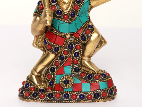 8" Lord Hanuman Idol Lifting the Sanjivani Mountain | Brass Sculpture with Inlay Work