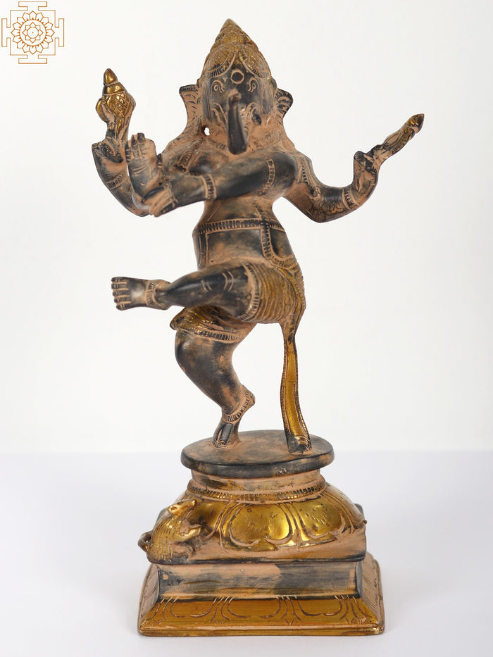 9" Dancing Ganesha Handmade Brass Sculpture