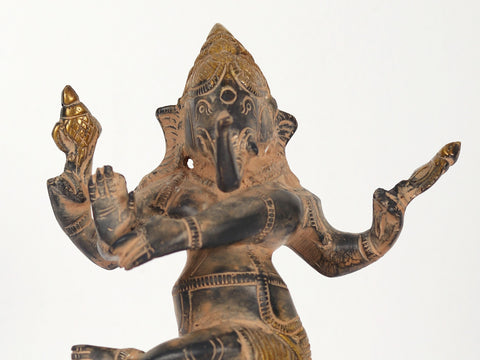 9" Dancing Ganesha Brass Sculpture