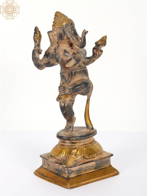 9" Dancing Ganesha Brass Sculpture