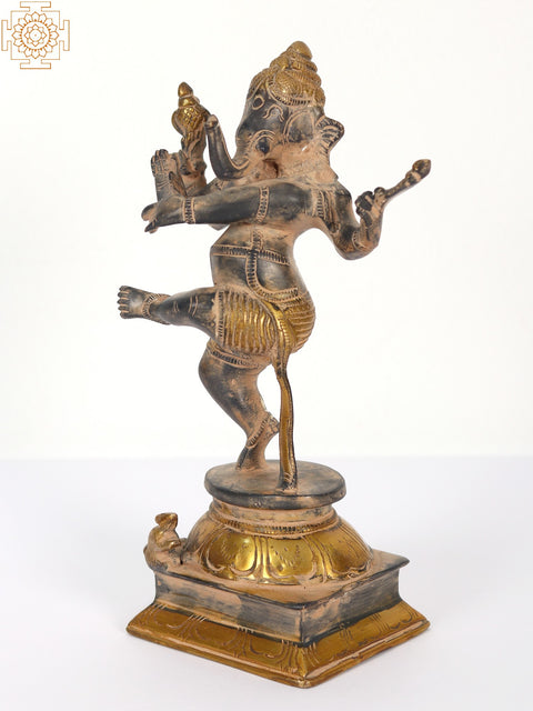 9" Dancing Ganesha Brass Sculpture