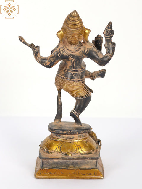 9" Dancing Ganesha Brass Sculpture