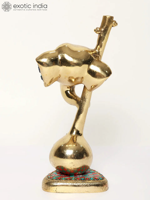 12" Lord Ganesha Head with Vina Brass Sculpture with Inlay Work