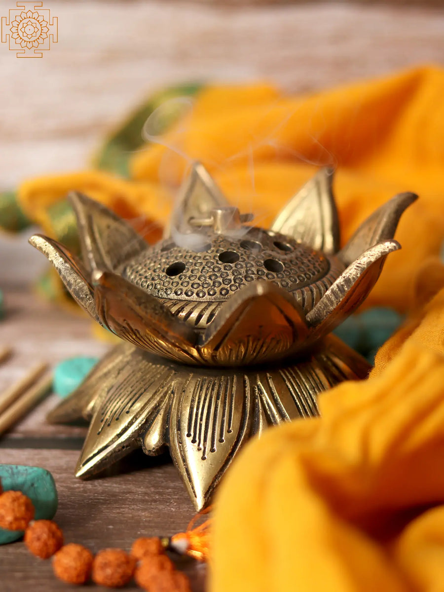4" Brass Lotus Incense Burner for Home Pooja