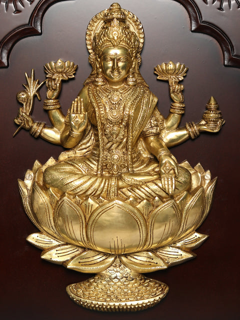 48" Brass Blessing Lakshmi Ganesha On Wood | Wall Hanging