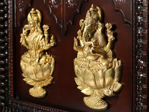 48" Brass Blessing Lakshmi Ganesha On Wood | Wall Hanging