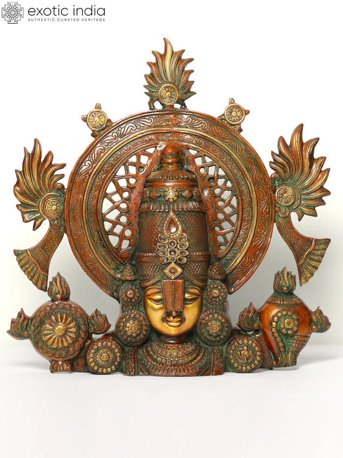 22" Lord Perumal Venkateshvara Brass Bust Wall Hanging